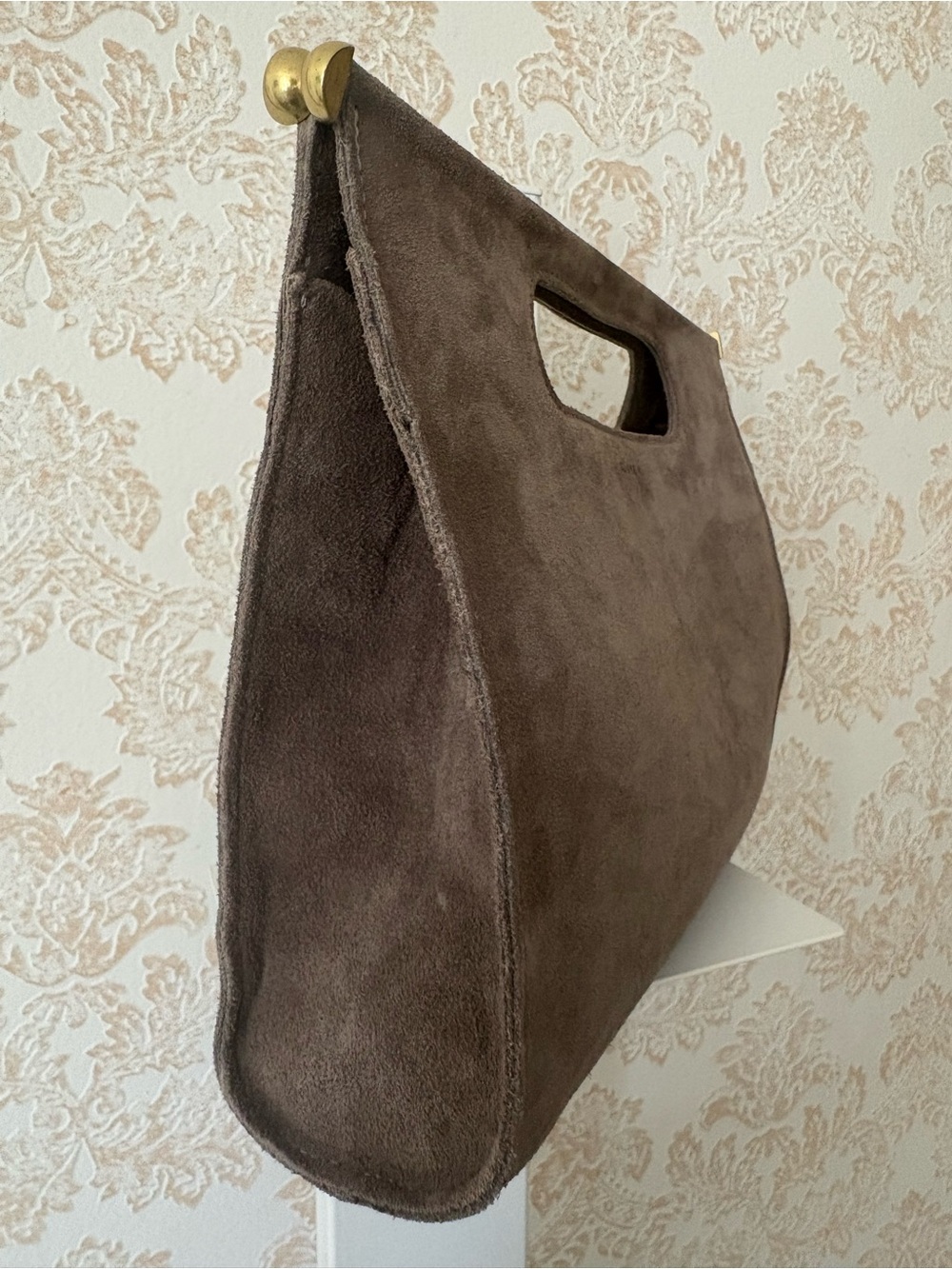 Clare V. Petit Maude Maison Mushroom Taupe Gray Suede Clutch Bag 12” x 9.5” x 5” - Picture 9 of 14